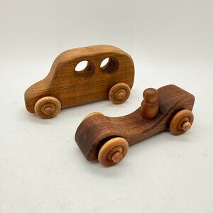 Two Handmade Wooden Car Toys Wood Wheels Primitive Kiwanis Club